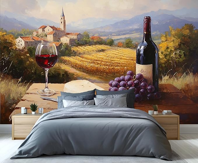 KIREUPA Tuscany Vineyard Wall Mural, Countryside Winery Scene 3d Wall Murals, Italian Rural Landscape Wallpaper Mural, for Living Room Bedroom Large Wallpaper Indoor Decor 197" W x124.8 H