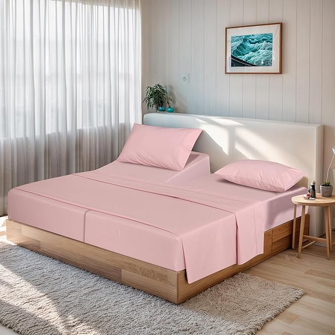 RUVANTI 100% Organic Cotton Sheets Split King, Percale Weave, GOTS Certified, 5-Piece Set, Deep Pocket 15", Crisp & Breathable, Soft Durable Bedding, Sábanas Algodón Orgánico – Peach Skin