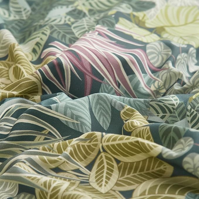 EAVD Tropical Leaves Duvet Cover Twin XL Soft Cotton Chic Shabby Leaf Pattern Bedding Set with 2 Pillowcases Fresh Botanical Duvet Cover with Zipper Closure