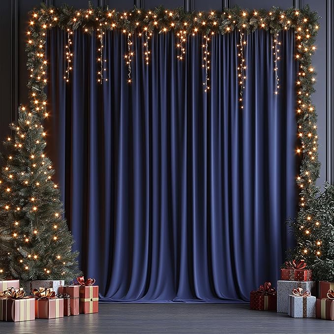 30x10ft Wrinkle Free Navy Blue Backdrop Curtain for Parties Soft Fabric Drapes Wedding Curtain Backdrop for Birthday Party Decorations Background for Photography 5x10ft, 6 Panels