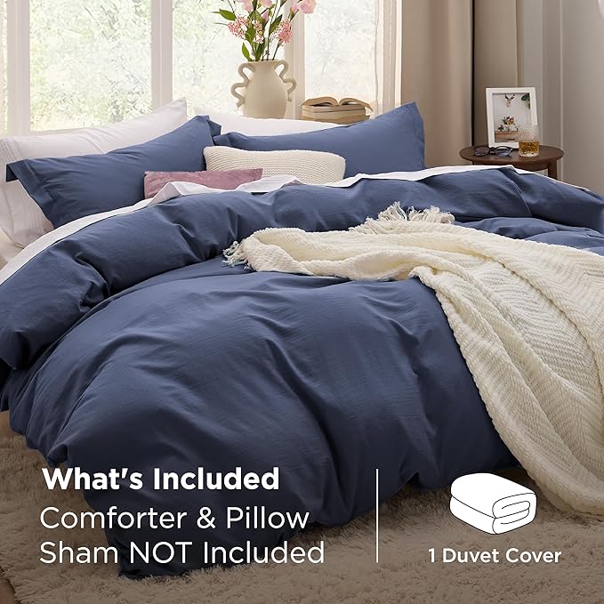 Bedsure Navy Duvet Cover Queen Size Only - Prewashed Extra Soft All Season Bedding, Includes 1 Duvet Cover 90x90 Inches with Zipper Closure, Comforter Not Included
