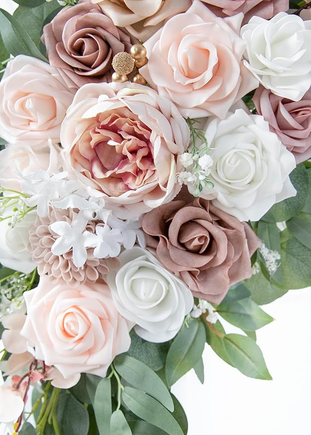 ponatia Wedding Arch Flowers with 26Ft Arch Fabric, Artificial Dusty Rose Wedding Flower for Welcome Signs Decorations for Wedding Ceremony Reception (Dusty Rose & Blush)