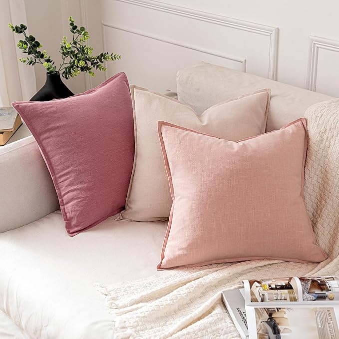 MIULEE Decorative Linen Pillow Covers 20x20 Inch Cranberry Red Boho Farmhouse Neutral Couch Throw Pillows for Bed Pack of 2 Accent Modern Pillowcase Sofa Livingroom Home Decor