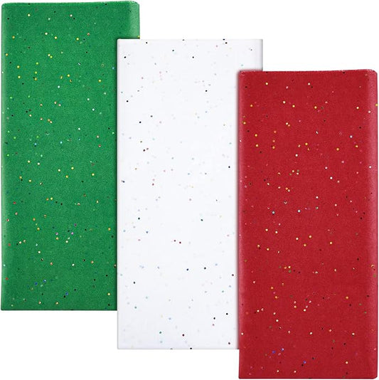 NEBURORA Glitter Tissue Paper for Packaging 50x66cm White Green Red Tissue Paper for Christmas Gift Wrapping Bouquet Packaging Craft Paper for Christmas Party Supplies 30 Sheets