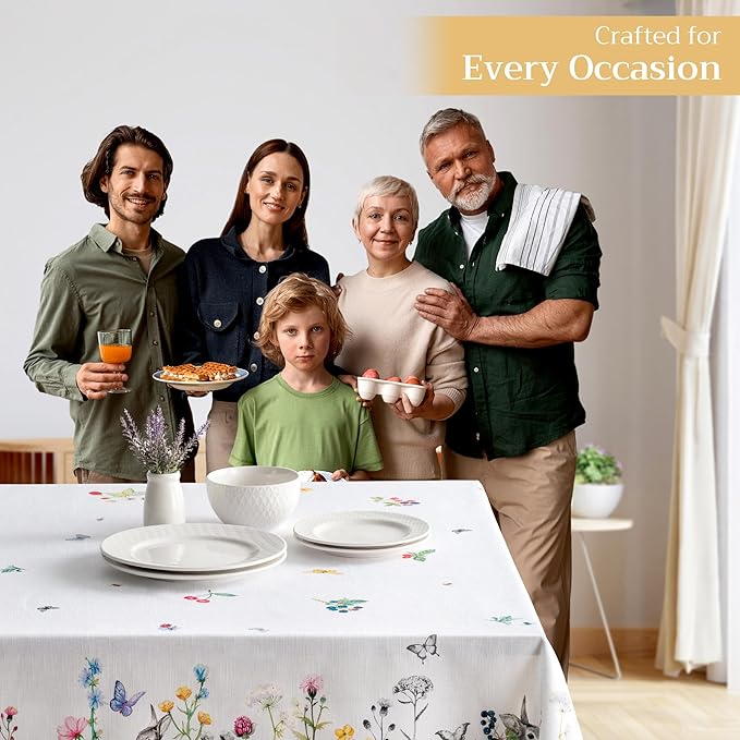 Maison d' Hermine Table Cloth Rectangle Table 100% Cotton 60 x 90 Inches Tablecloth Reusable Decorative Everyday Use for Dining Room, Farmhouse, Home Party, Festive & Wedding Spring Summer - Printemps