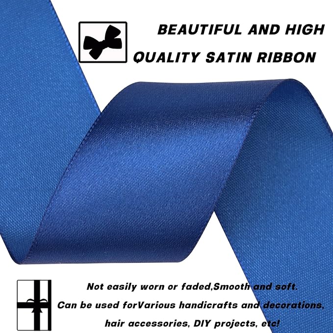 1-1/2 Inch 60 Yards Deep Blue Solid Satin Ribbon for Gift Wrapping,Craft Floral Bouquets,Wedding Party,Timeless Flower,Decoration Floral Hair,Balloons