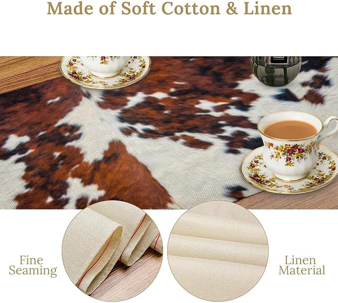 Cow Print Table Runner, Cowhide Print Western Style Table Runner Country Farmhouse Cottage Cow Patten Table Decoration for Home Kitchen Dining, 13x108 in