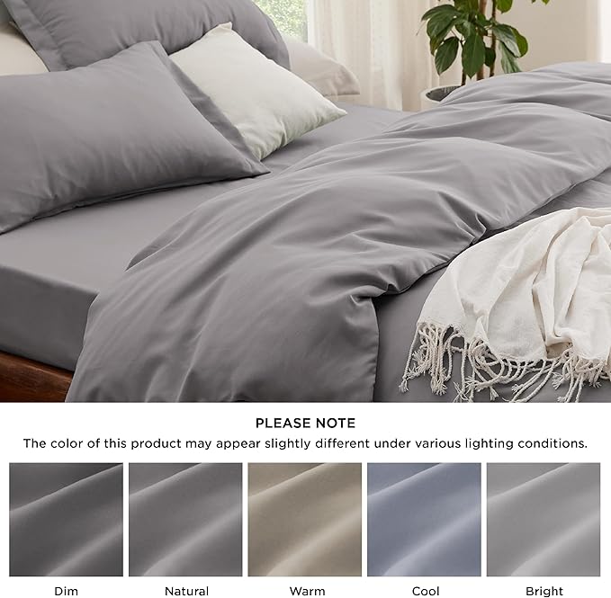 Bedsure Duvet Cover with Fitted Sheet Twin/Twin XL - Deep Pocket, Hotel Luxury Soft Double Brushed Bedding Set with Zipper Closure, 1 Duvet Cover, 1 Fitted Sheet, 1 Pillow Shams, NO Comforter, Grey