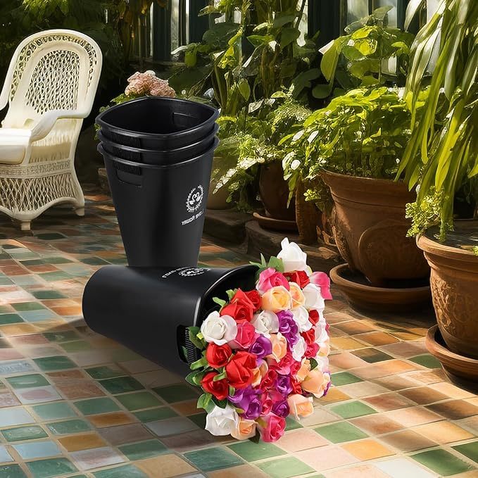 4-Pack 16 Inch Plastic Flower Buckets for Flower Bar, Plastic Vases Flower Display Buckets, Black