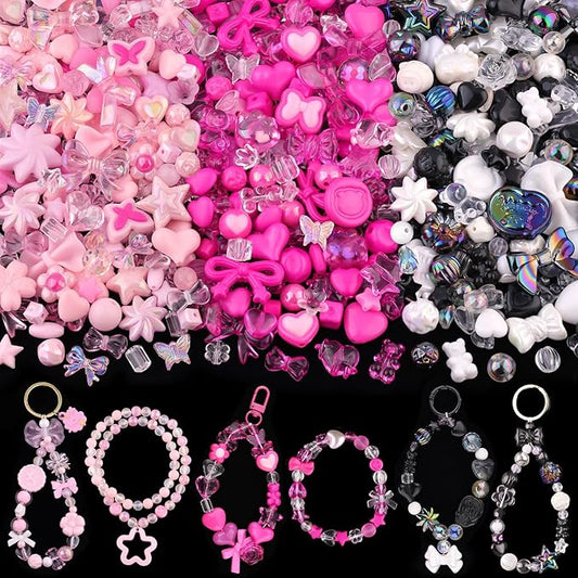 Assorted Acrylic Beads, 130-180PCS 3 Mixed Series Cute Beads for Bracelet Making, GummyBear Bow Flower Kawaii Charms for Jewelry Making DIY Necklace Keychain Phone Charm Christmas Gift
