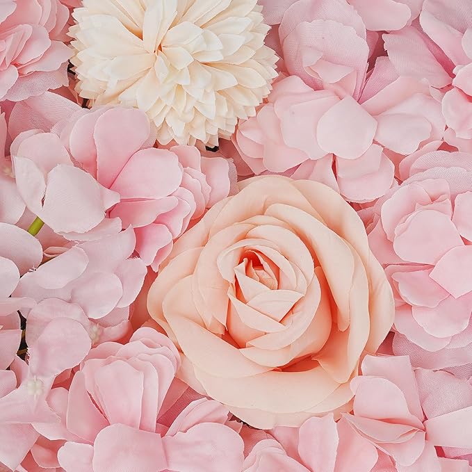 16Pcs Artificial Flower Wall Panel 3D Floral Backdrop Walls13.7 X 13.7" Light Pink Flower Wall Decor Panel Flower Backdrop for Party Home Background Decor