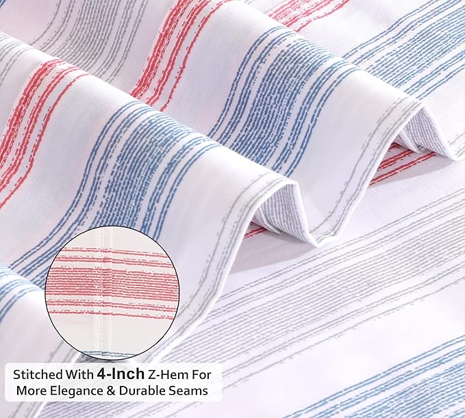 RUVANTI 100% Cotton Split King Sheets Sets for Adjustable Bed, 5 PCs, Soft & Breathable Percale Weave Bedding, Deep Pocket 16", Hotel Standard, Crisp Cool Feel & Durable, Striped Sheet, Times