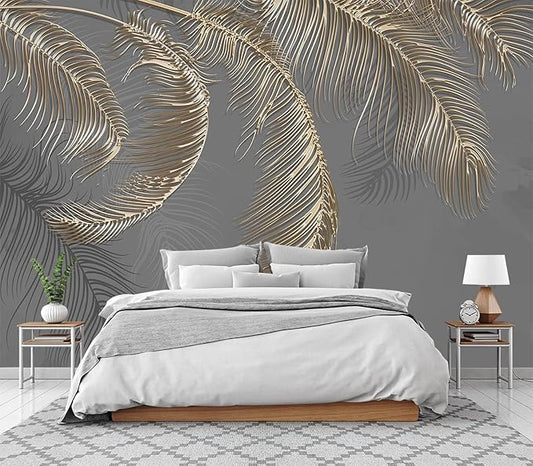 Wall Mural - 3D Wallpaper Decoration, Grey Palm Leaf, 103" x 69" (Not Self-Adhesive)