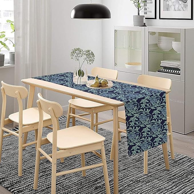 Vintage William Morris Table Runner, Retro Blue Floral Botanical Plant Farmhouse Design Table Runner for Kitchen Dining Party Holiday Decortaion, 13x70 Inch