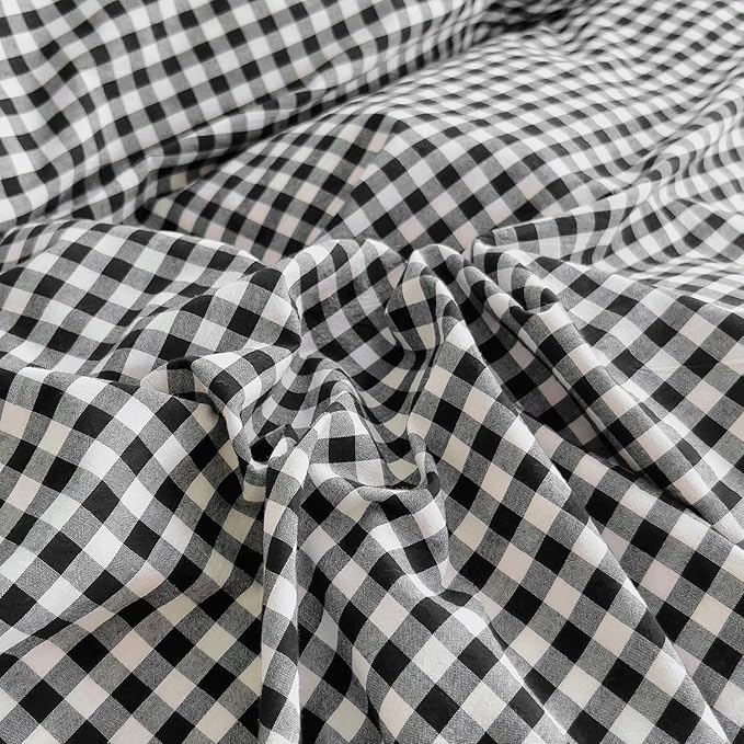 LifeTB Twin XL Comforter Set Black Gingham Comforter with 2 Pillowcases Vintage Ruffle Plaid Comforter Set Grid Bedding Checkered Pattern Comforter Fluffy Soft Plaid Gingham Bedding Set Twin XL