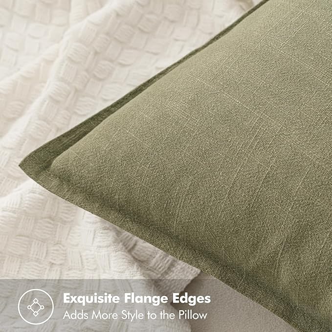 MIULEE Decorative Linen Euro Sham Pillow Covers 22x22 Inch Light Olive Green Boho Farmhouse Neutral Couch Throw Pillows for Bed Pack of 2 Accent Modern Pillowcase Summer Sofa Livingroom Home Decor