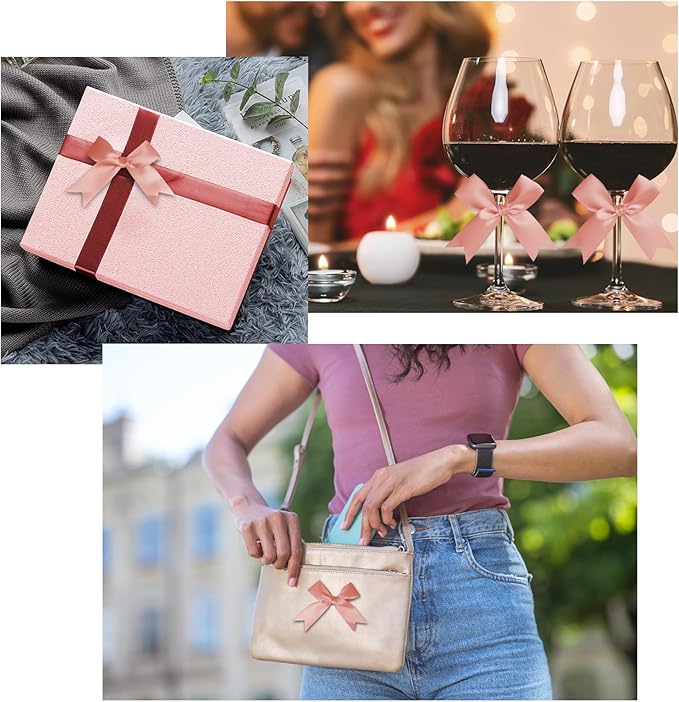 50 Counts Dusty Pink Twist Tie Bows 3.1" Pre-Tied Satin Ribbon Bow Decor Mini Twist Tie Bows for Gift Wrapping Treat Bags Cake Bridal Baby Shower Birthday Party Favors Wedding Decorations