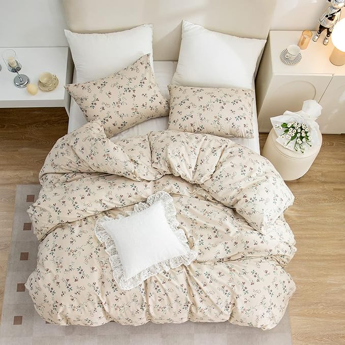 Floral Full Comforter Set 3 Pieces Soft Chic Garden Style Floral Print Lightweight Vintage Botanical Flowers Comforter Set for All Seasons 1 Comforter and 2 Pillowcases