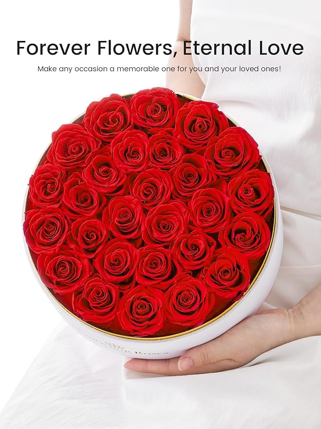 Preserved Roses Forever Flowers Real Roses in a Box Mother's Day Birthday Flowers for Her Mom Women Wife Valentine's Day, Red, 27 Piece