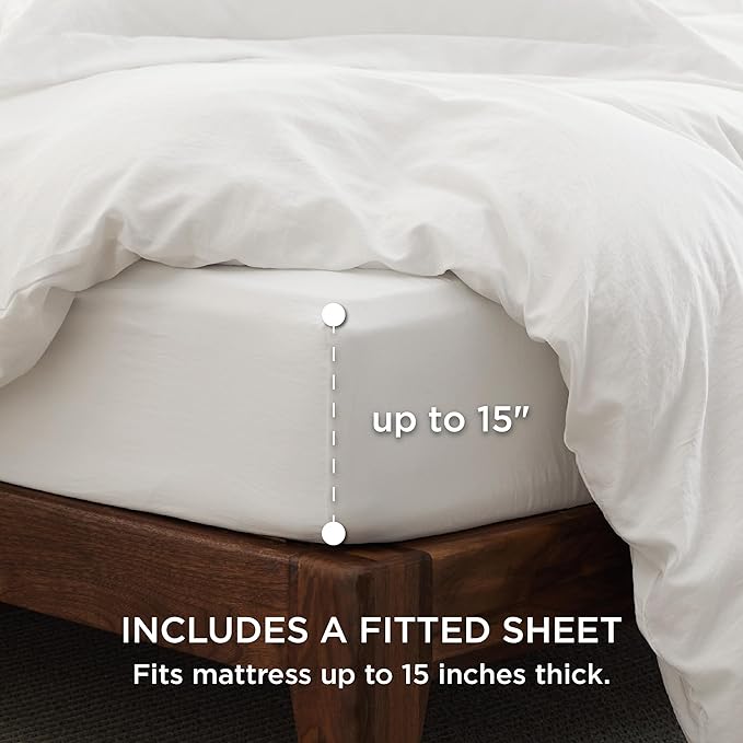 Bedsure California King Size Duvet Cover with Fitted Sheet - 4 Pieces Prewashed Cotton-Like Extra Soft Bedding Set, Includes 1 Duvet Cover 104x98 Inches, 2 Pillow Shams, 1 Fitted Sheet, White