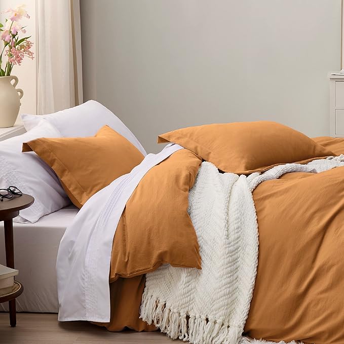 Bedsure Honey Ginger Duvet Cover King Size - 3 Pieces Prewashed Cotton-Like Extra Soft Bedding Set, Includes 1 Duvet Cover 104x90 Inches with Zipper Closure & 2 Pillow Shams, Comforter Not Included