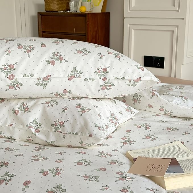 AOJIM Exquisite Floral Printed Duvet Cover Set for Kids Adults, Super Soft Pure Cotton Comforter Cover Set 3pcs, 1 Comfy Quilt Cover Twin Size and 2 Matching Pillowcases for Room Decor, No Comforter