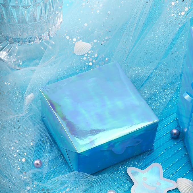 LeZakaa Blue Wrapping Paper Roll - Holographic Iridescent Wrapping Paper for Birthday, Valentine's, Mother's Day, Holiday - 17 inches x 32.8 Feet (47.23 sq.ft.)
