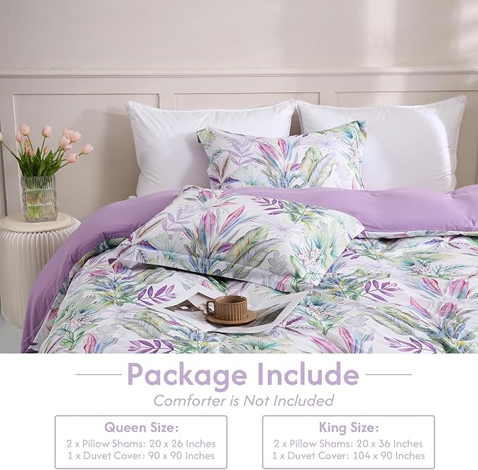 LONAVA King Botaincal 3 Pcs Duvet Cover Set, Breathable Soft Microfiber Lavender Lining Comforter Cover with Zipper Closure, and 2 Anti-Pilling, Fade Resistant Pillowcases, Tropical
