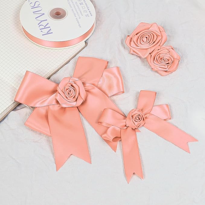Peach Satin Ribbon, Double Faced 7/8 Inch X 50 Yards, Premium Satin Ribbon for Gift Wrapping, Crafts, Hair Bow Making, Sewing, Flower Bouquet, Wedding Party Decor