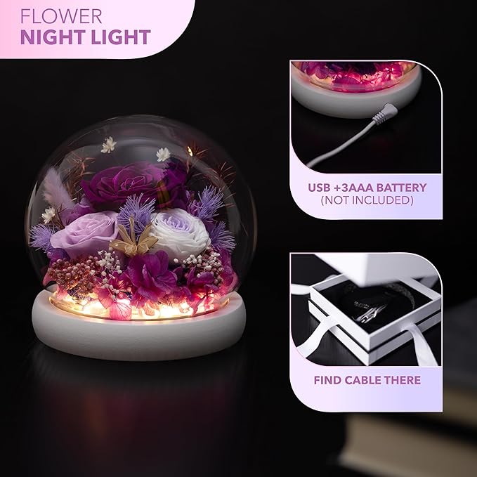 Preserved Flowers - Fresh Flowers Gifts for Women - Birthday Flowers for Delivery Prime Today -Eternal Rose Gifts for her -Real Flowers for Women, Christmas & Mother's Day(Purple)