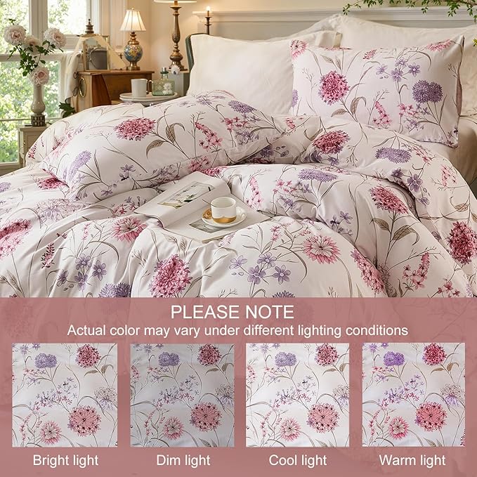 Bedding_Dreamer King Floral Comforter Set 100% Cotton Comforter 3 Pcs Red Pink Flower Bedding Set Lightweight Soft Reversible Bedding for All Season