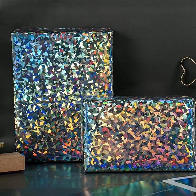 RUSPEPA Silver Geometric Pattern Colorful Metallic Wrapping Paper-81.5 Sq Ft-Solid Color Paper Perfect for Party, Wedding, Birthday, Christmas, Baby Show -30Inch X 32.8Feet