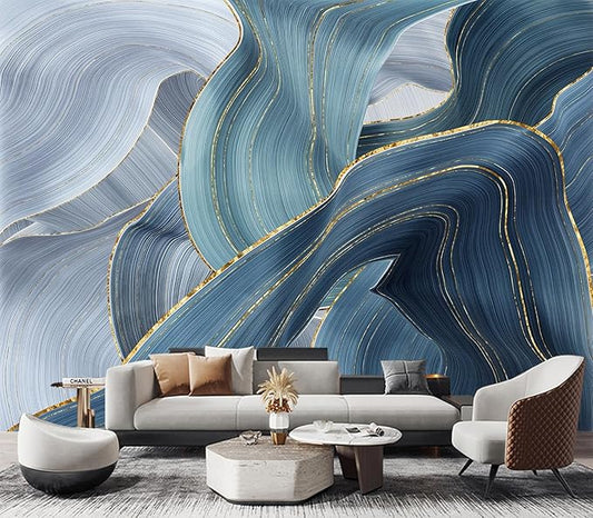 Eierme-Gilding Marble Blue Wall Mural Wallpaper for Bedroom Peel and Stick 160" x 114"