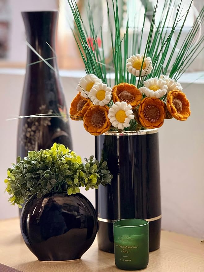 Glaciart One Felt Sunflowers Artificial Bouquet - 5 pcs | Reusable, Washable and Essential Oil Ready Multi Color Artificial Flowers w/Bendable Wire Stems |Great Gift or Home/Event Decorations