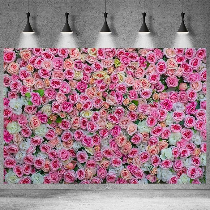 Pink Rose Flowers Theme Photography Backdrop Baby Shower Wedding Happy Birthday Photo Background Dessert Cake Table Floral Decoration Supplies Studio Props Decor Background 9x6ft