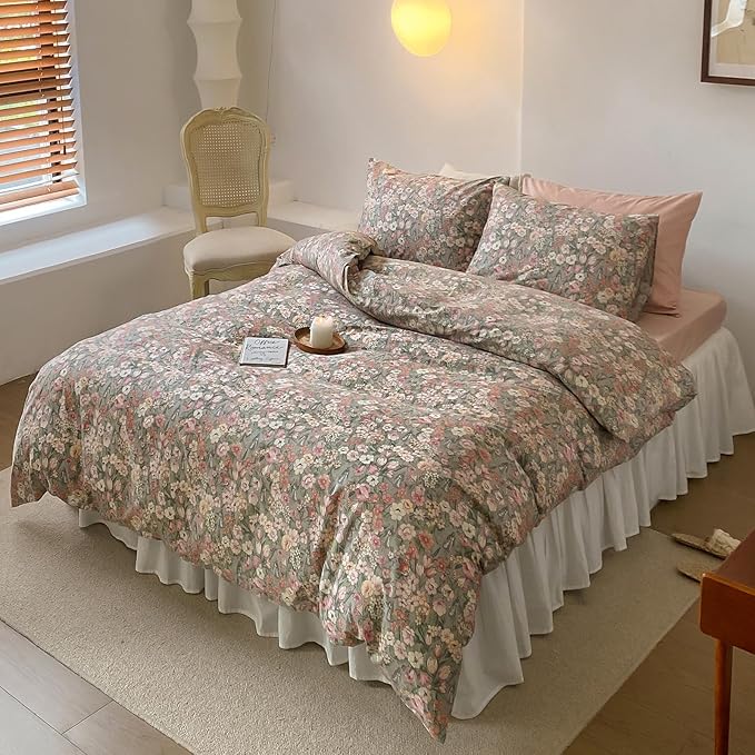 HighBuy Queen Size Comforter Set Vintage Floral Multi Color Soft Floral Bedding for All Seasons Women Girl Ultra Soft Queen Bedding Set with Flower Comforter and 2 Pillowcases