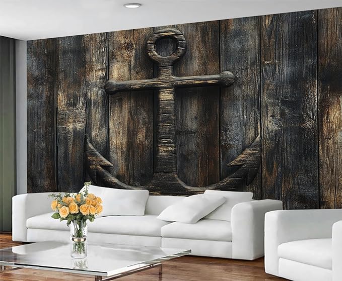 Nautical Anchor Wall Mural, Coastal Style Anchor 3D Wall Murals, Ocean Nautical Wallpaper Mural, for Living Room Bedroom Large Wallpaper Indoor Decor 78.7" W x55.1 H