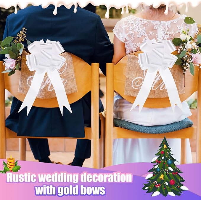 100 Pcs 5 Inch Christmas Pull Bows for Gift Wrapping, Gift Wrapping Pull Bows with Ribbon for Christmas Presents Wedding Decor Basket Bag Holiday Decor(White)