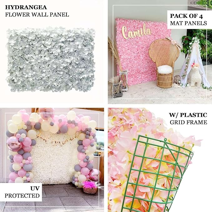 Efavormart 4 PCS Blush Silk Hydrangea Flower Mat Wall Wedding Event Decor for DIY Centerpieces Arrangements Party Home Decorations