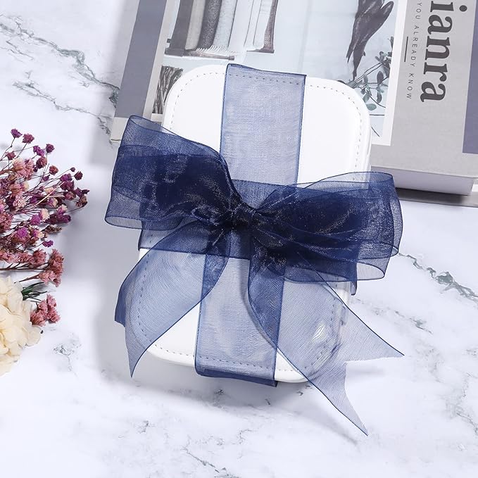 1.5 inch Sheer Organza Ribbon Navy Blue Chiffon Ribbon for Gift Wrapping Christmas Halloween Decoration Wedding Bouquet Crafts 50 Yards