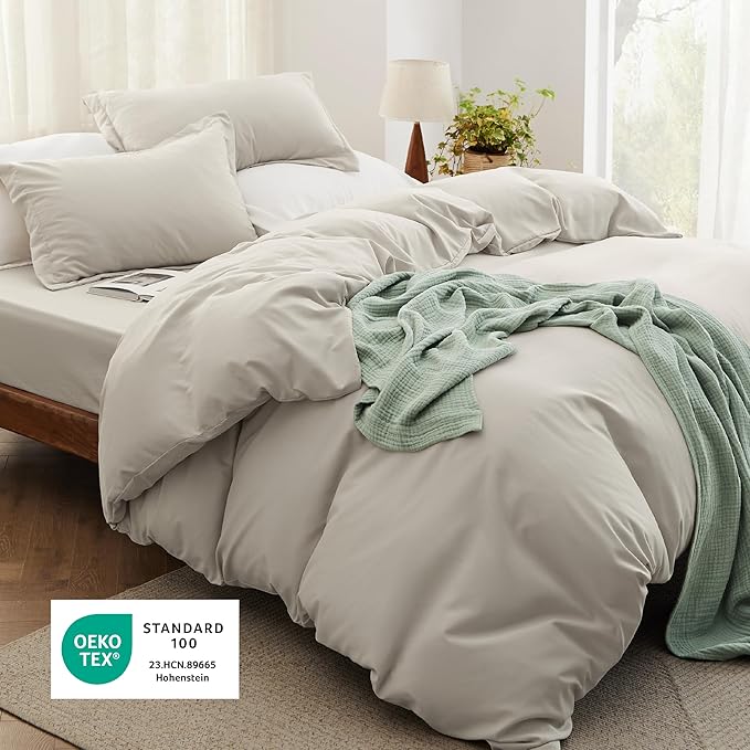 Bedsure Duvet Cover King Size with Fitted Sheet - 4 Pieces Prewashed Cotton-Like Extra Soft Bedding Set, Includes 1 Duvet Cover 104x90 Inches with Zipper Closure, 2 Pillow Shams, 1 Fitted Sheet, Linen