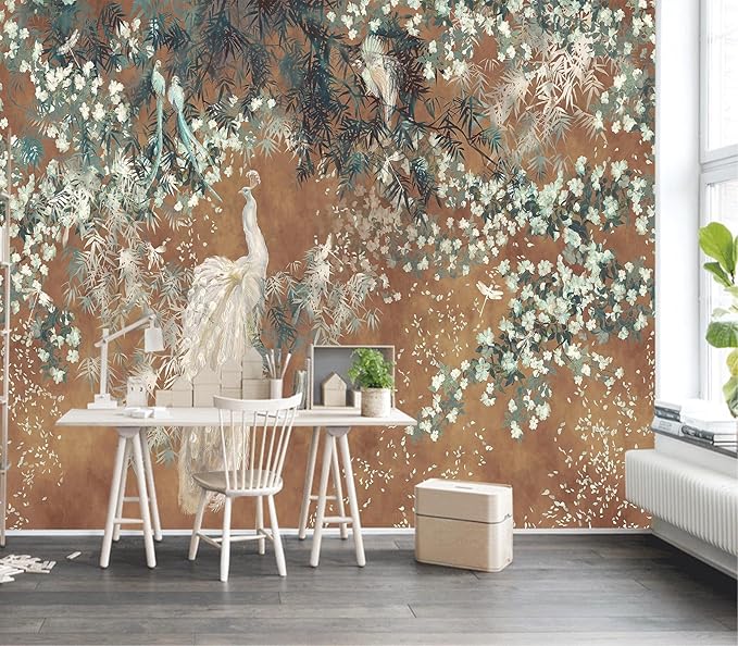 Cliouar-Wall Mural Wallpaper for Bedroom Living Room White Peacock Peel and Stick 160" x 114"