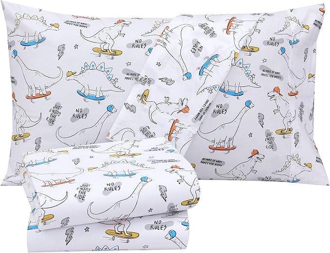 RUVANTI 100% Cotton Full Size Bed Sheets, 4 Pieces, Soft & Breathable Percale Weave Bedding, Deep Pocket 16", Hotel Standard, Crisp Cool Feel, Durable, Perfect Sheet Set Floral, Dino