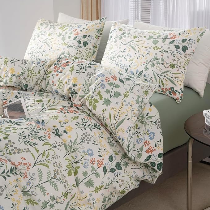 Vintage Garden Floral Comforter Set King Size Comforter Botanical Floral Bedding Comforter King Coquette Bedding Aesthetic Cute Flowers Pattern Comforter for Girls Women Fluffy Cottagecore Bedding Set