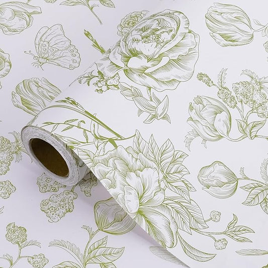 RayofSun Green Floral Wrapping Paper Roll 17 in x 32 ft Mini Roll Vintage Toile Flower Gift Wrap Paper for All Occasion Wedding Birthday Bridal Shower Party Baby Shower Christmas
