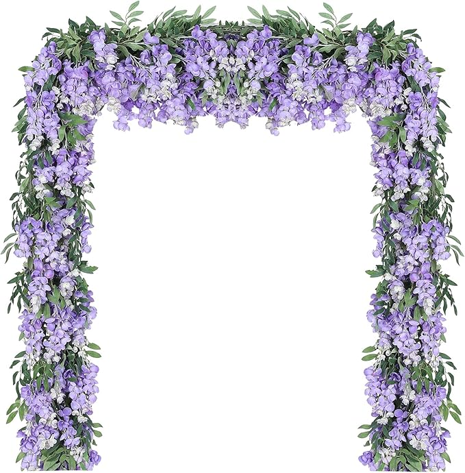 Duovlo 4Pcs 6.6Ft/Piece Imitation Silk Wisteria Garland Hanging Flower Vine for Home Outdoor Garden Ceremony Wedding Arch Floral Decor (Light Purple)
