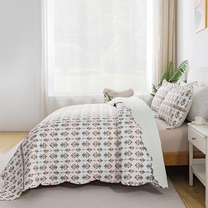 HoneiLife Quilt Sets King Size - Floral Bedspreads for King Bed, 3-Piece Wildflower Coverlets, Botanical Bed Cover King Quilt Bedding Set All Season Quilts-Sweet Grass