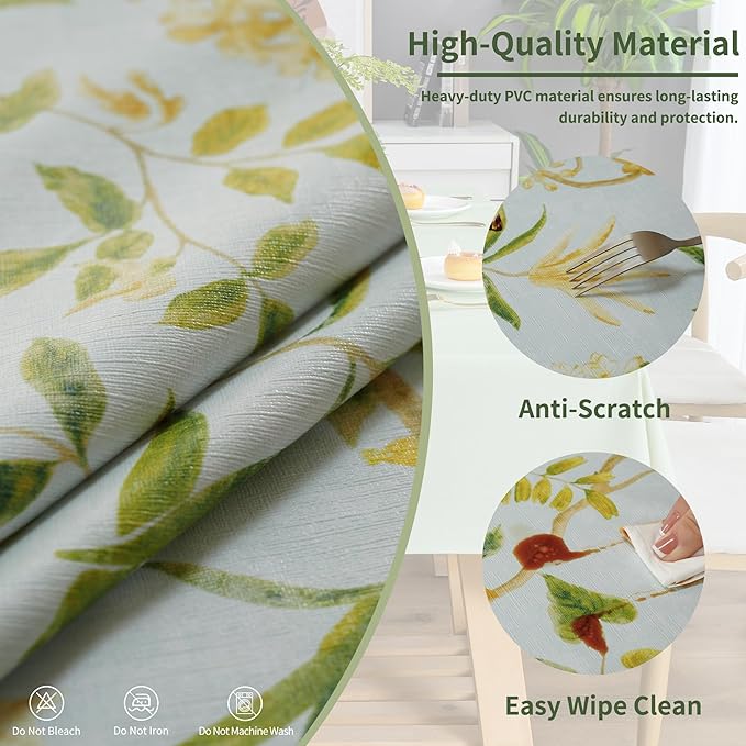Rectangle Table Cloth,100% Waterproof Tablecloth Oil Proof Spill Proof Vinyl Table Cloth, Wipe Clean Plastic Table Cover for Dining, Camping, Indoor and Outdoor 54" x 120",Leaves