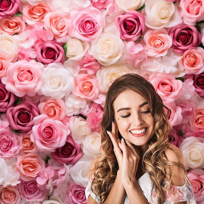 Pink Roses Background Flowers Wall Photography Background Various Floral Roses Backdrops Anniversary Birthday Wedding Baby Shower Backgrounds Decor Children Adults Video Studio Prop 8x6ft
