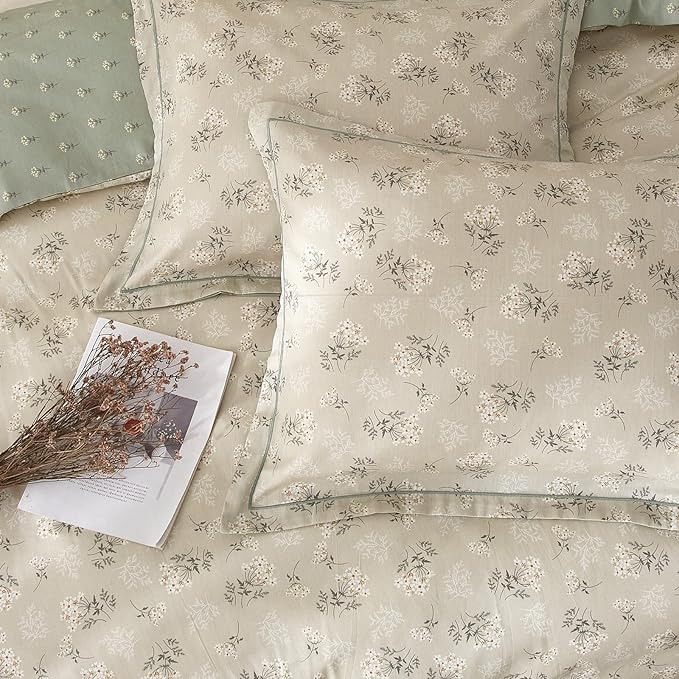 EAVD Twin XL Duvet Cover Boho Floral Duvet Cover Soft 100% Cotton Garden Beige Floral Bedding Set with 2 Pillowcases Chic Botanical Duvet Cover with Zipper Closure 4 Ties (EAVD00142-TXL)